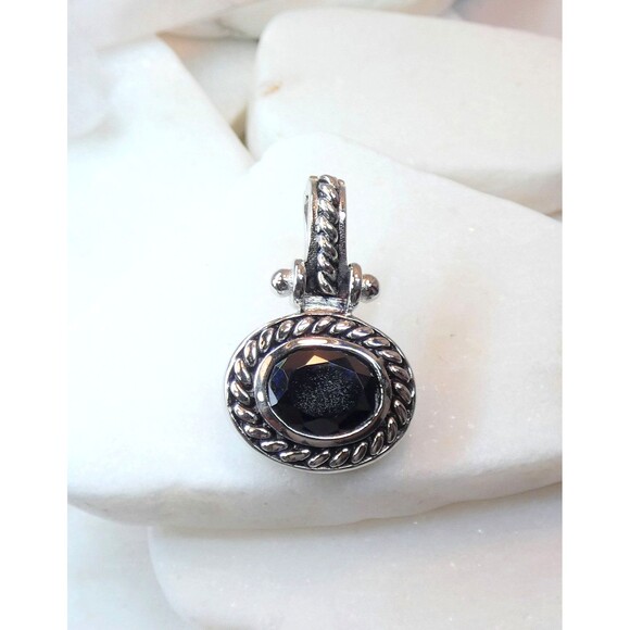 VTG Black Onyx Sterling Silver Oval Detailed Hinged Pendant - Picture 2 of 7